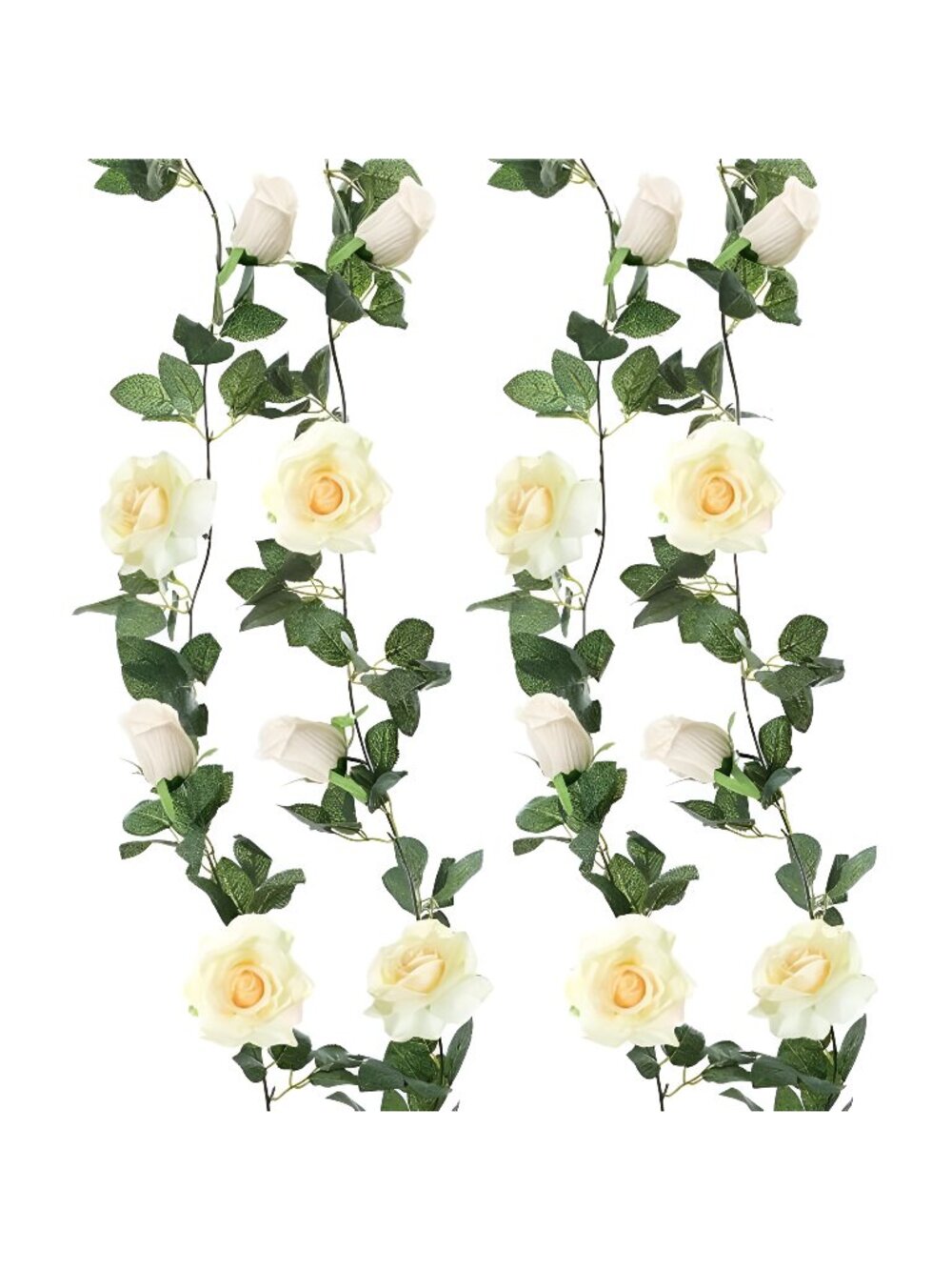 2 Pack Champagne Rose Garland Each 6.5FT Fake Rose Vine Hanging Floral Garland